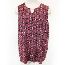 Catherines Plus Multicolor Geo Print Keyhole Tank Top Blouse 3X 26/28