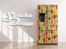 Wine Glass Cups Pattern Red Yellow Fridge Freezer Wrap Side Door Vinyl Decal