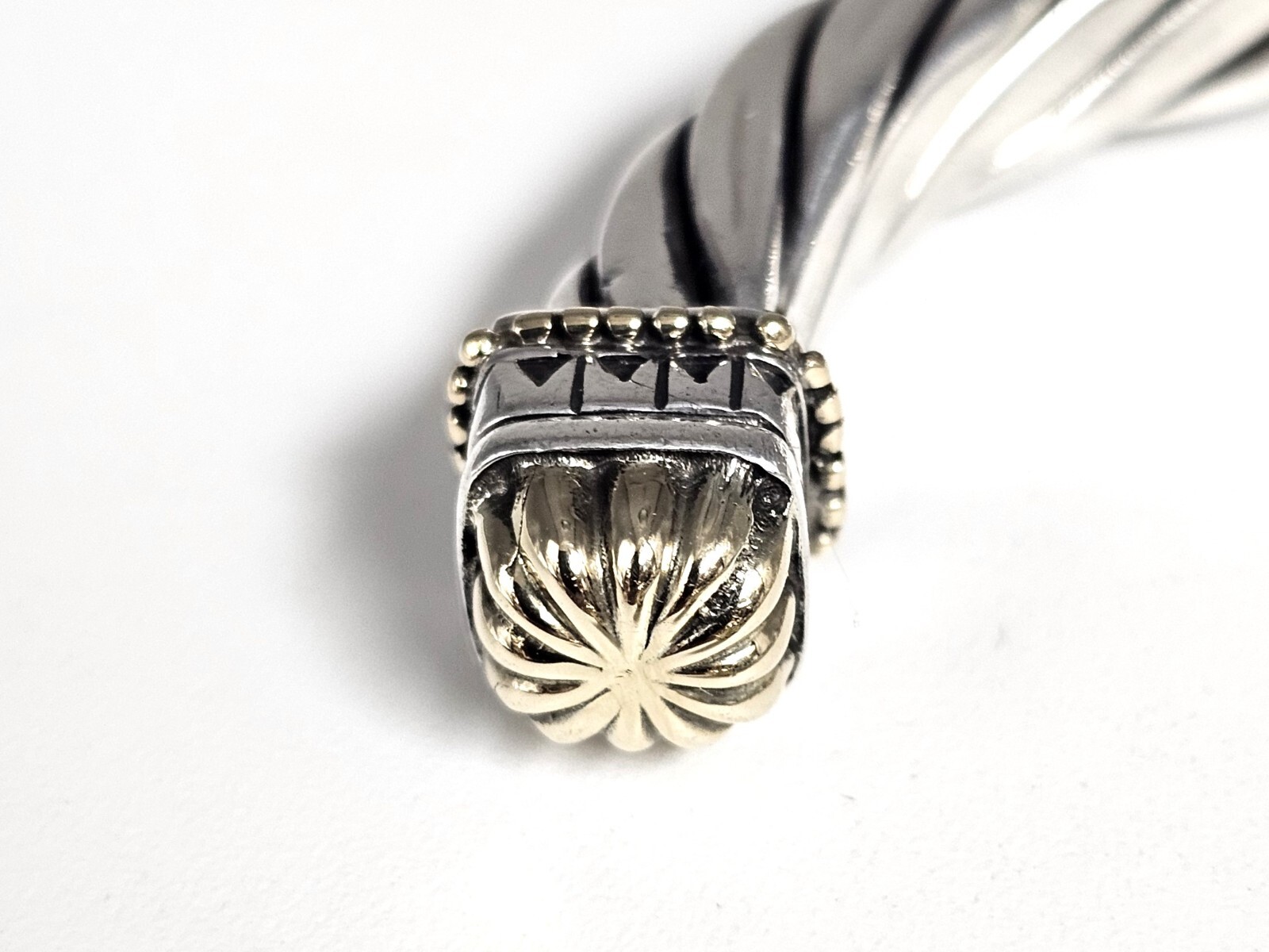 Sterling and 14K Hinged Rectangular Cable Cuff Br… - image 7