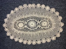 NEW Handmade Crochet Lace Oval Shape Tablecloth Cotton 14 1/2” X 10” Beige Color