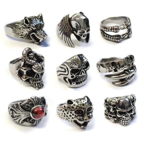 Anillos de calavera de acero inoxidable hombre, anillo punk gótico de metal para motociclista 20+ estilos | eBay