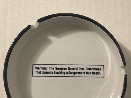 Vintage 1970s Surgeon General Warning Label Ceramic Ashtray Round Smoking - Picture 3 of 5