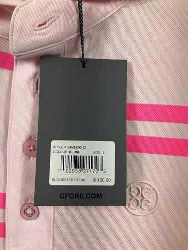 G/Fore Offset Stripe Golf Tech Pique Polo Shirt Pink Men's G4MS23K182 $120 Large - Picture 7 of 11