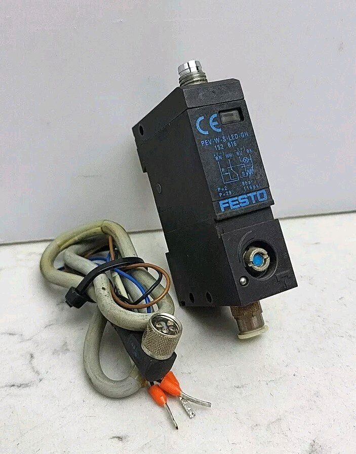 Festo PEV-W-S-LED-GH Pressure Switch 2-8 Bar 29-116 Psi 6mm Tube 4-Pin