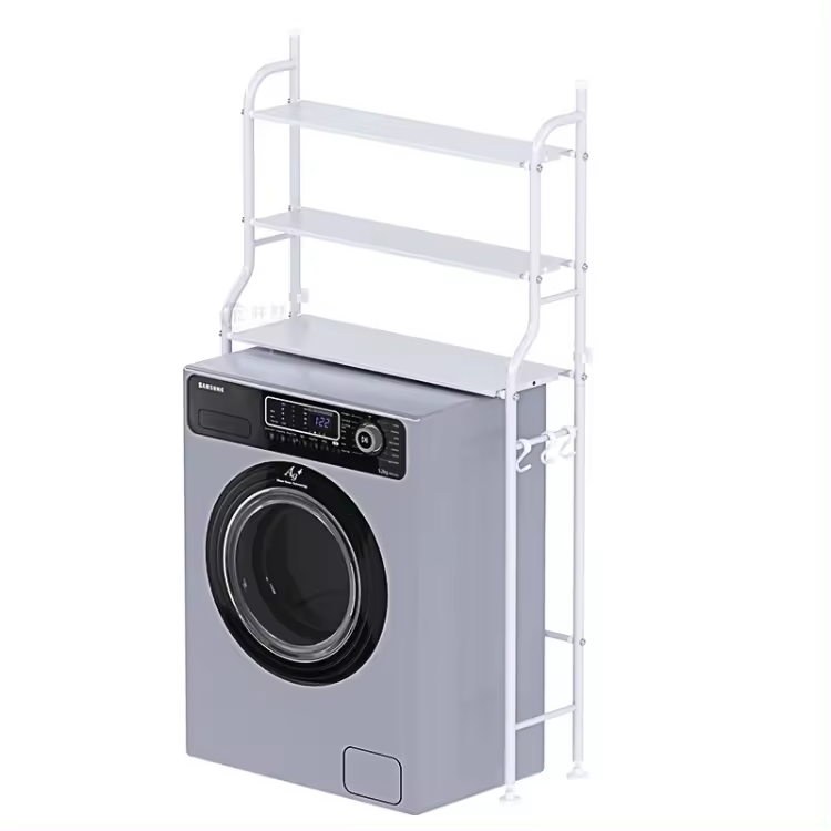 Scaffale Salvaspazio Da 155x65x25 Cm Per Sopra Lavatrice – Bagno, 3 Ripiani, Colore Bianco – BES
