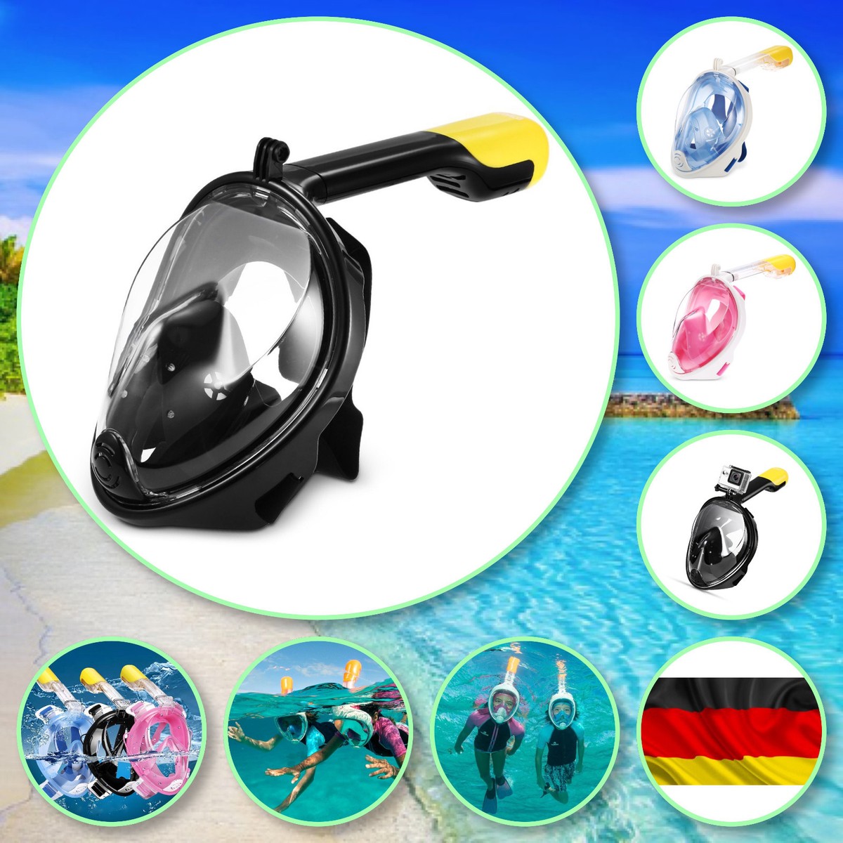 Snorkel E Máscara Set de Submarinismo Buceo GOPRO Alemán Vendedor