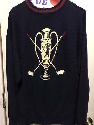 Vintage IZOD Golf Sweater Cable Knitted W Sewn On Golf Design Mens Large 