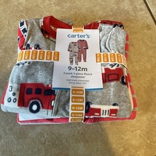 Carters 2-Pack 1-Piece boys Fleece Sleepwear-Firetruck Red Gray 9 12M NWT SOFT