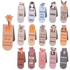 Magnetische Lesezeichen Set 16 St&uuml;ck Tiermotive Buchdeko Sch&uuml;ler Geschenk 3x15cm