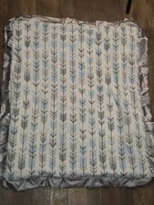 Minky Couture Baby Blanket Super Soft Satin Trim Blue Gray Arrows