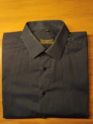 ETERNA slim fit Kurzarm Hemd Gr. 42 Stretch Baumwolle Elasthan Blau gemustert
