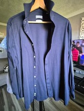 Michael Kors Slim Fit Fine Gauge Knit Dress Shirt Men's 16 32/33 Navy Stretch