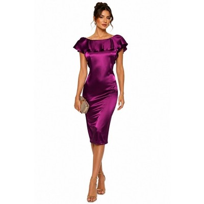 St. John Satin Sheath Dress Plum Midi Formal Cocktail Party Evening Silky 8
