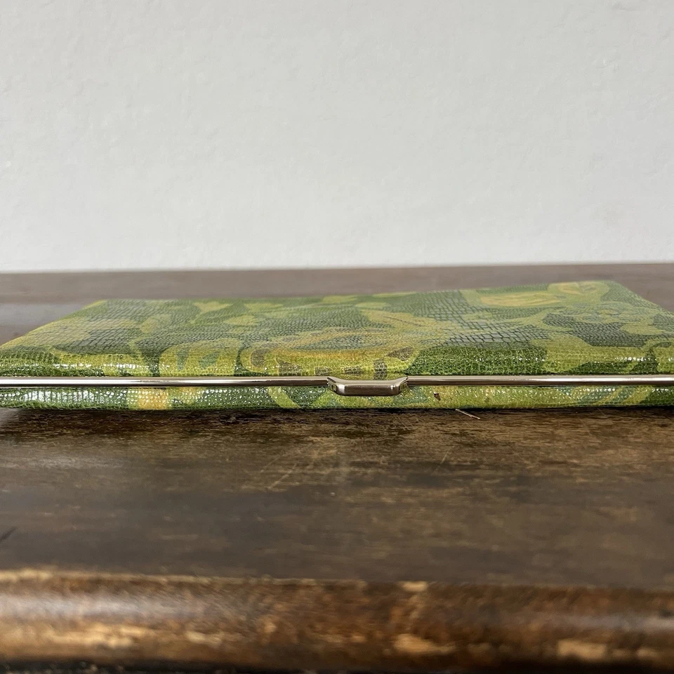 VTG Green Floral Retro Clutch Purse Handbag Silver Metal Frame And Clasp EUC - Image 3 of 4