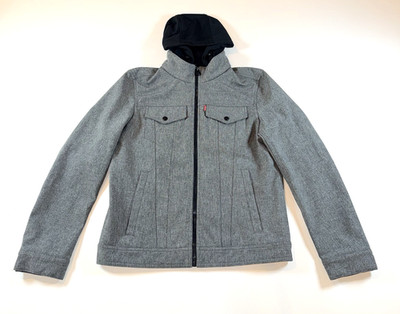 Levis Hooded Trucker Jacket Mens Small Grey Graphite Commuter Water Resistant