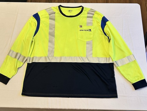 Carhartt United Airlines Shirt High Visibility Class 2 Mens 2XL Read
