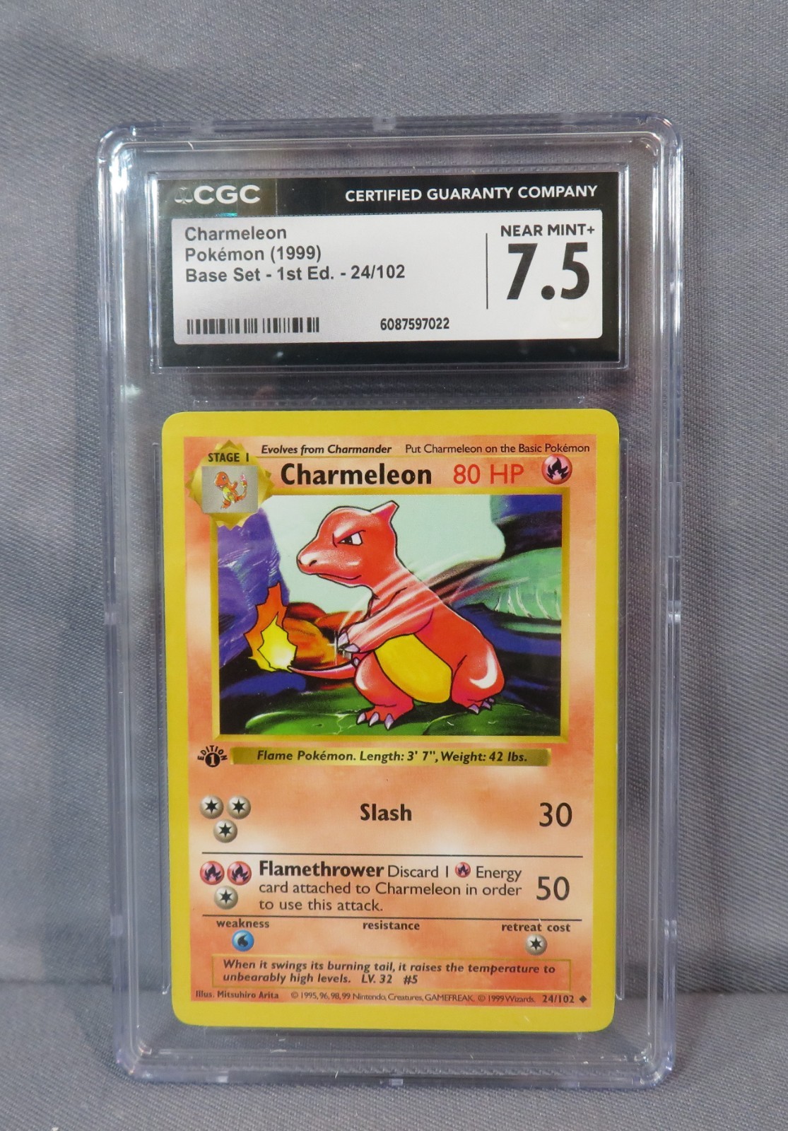 CHARMELEON #24/102 Pokemon Base Set 1st Edition Shadowless Card 1999 CGC 7.5 NM+