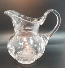 Lead Crystal Etched Floral Small Pitcher Clear Glass Vintage Beautiful 22 oz