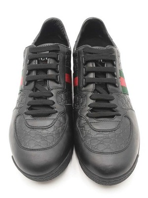 Gucci Black Guccissima Leather Web Sneakers Size 10 Eb0126lordu