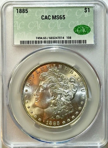 1885 MORGAN SILVER DOLLAR 💎 CAC MS65 — BRIGHT LUSTER, REVERSE TONED