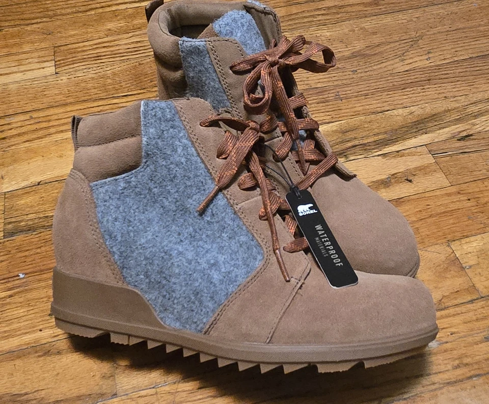 Botines de cuña con cordones Sorel Evie para mujer impermeables marrón gris talla 10 Foto 3 de 4