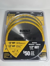NEW 3) Dewalt 12" 80T Fine Finish & 32T General Purpose Construction Saw Blades