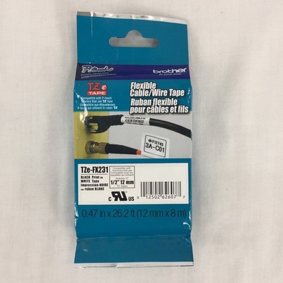 Brother P Touch TZE FX231 Flexible Cable Wire Tape 1/2'' 0.47in x 26.2ft NEW NIP