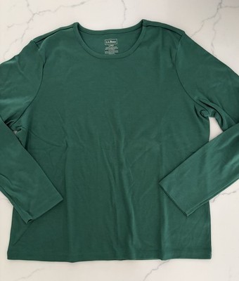 L.L.Bean L-PET Green WOMEN'S 100% Pima Cotton Crewneck New No Tag
