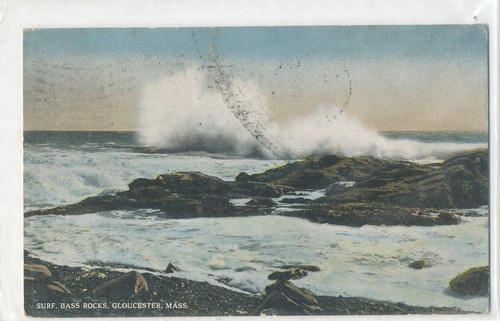 MA Glouster - Surf, Bass Rocks - Postcard used 1914