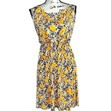 Kaileigh Yellow Floral Sleeveless Crisscross Back Fit and Flare Dress Medium