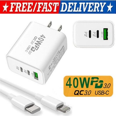 Dual PD 40W Fast Wall Charger Power Adapter For iPhone 15 Pro Max 14 13 12 Plus