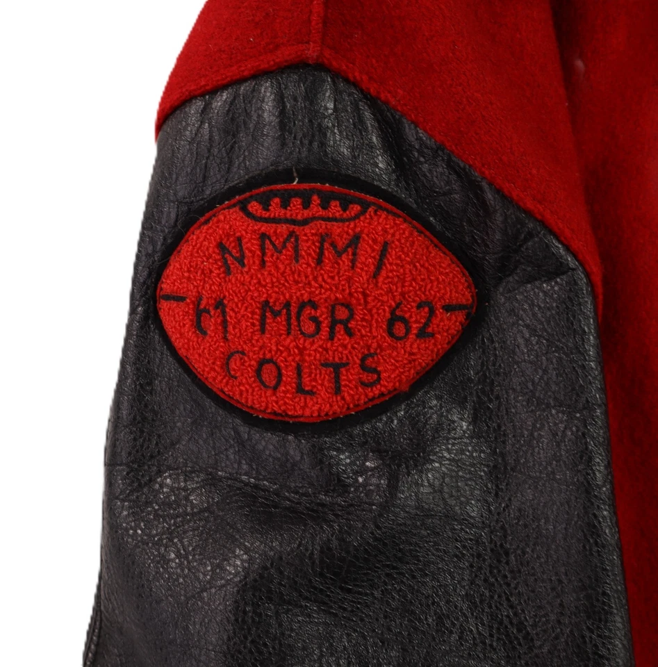 Chaqueta Bomber De Colección Años 60 EE. UU. 44 M Roja Thurston Colts Varsity Letterman Cuero Lana Foto 3 de 4
