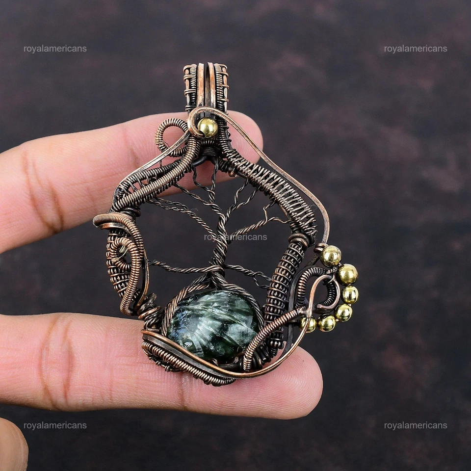 Venta Día de la Amistad Natural Serafinita Cobre Esposa Árbol de la Vida Colgante Joyería Foto 4 de 4