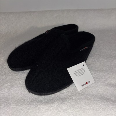 New Haflinger Mens Black Wool Hard Sole Slippers Black Size 45 US 12