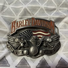 Vintage 90 s Harley-Davidson Made in USA Belt Buckle American Flag Eagle Biker
