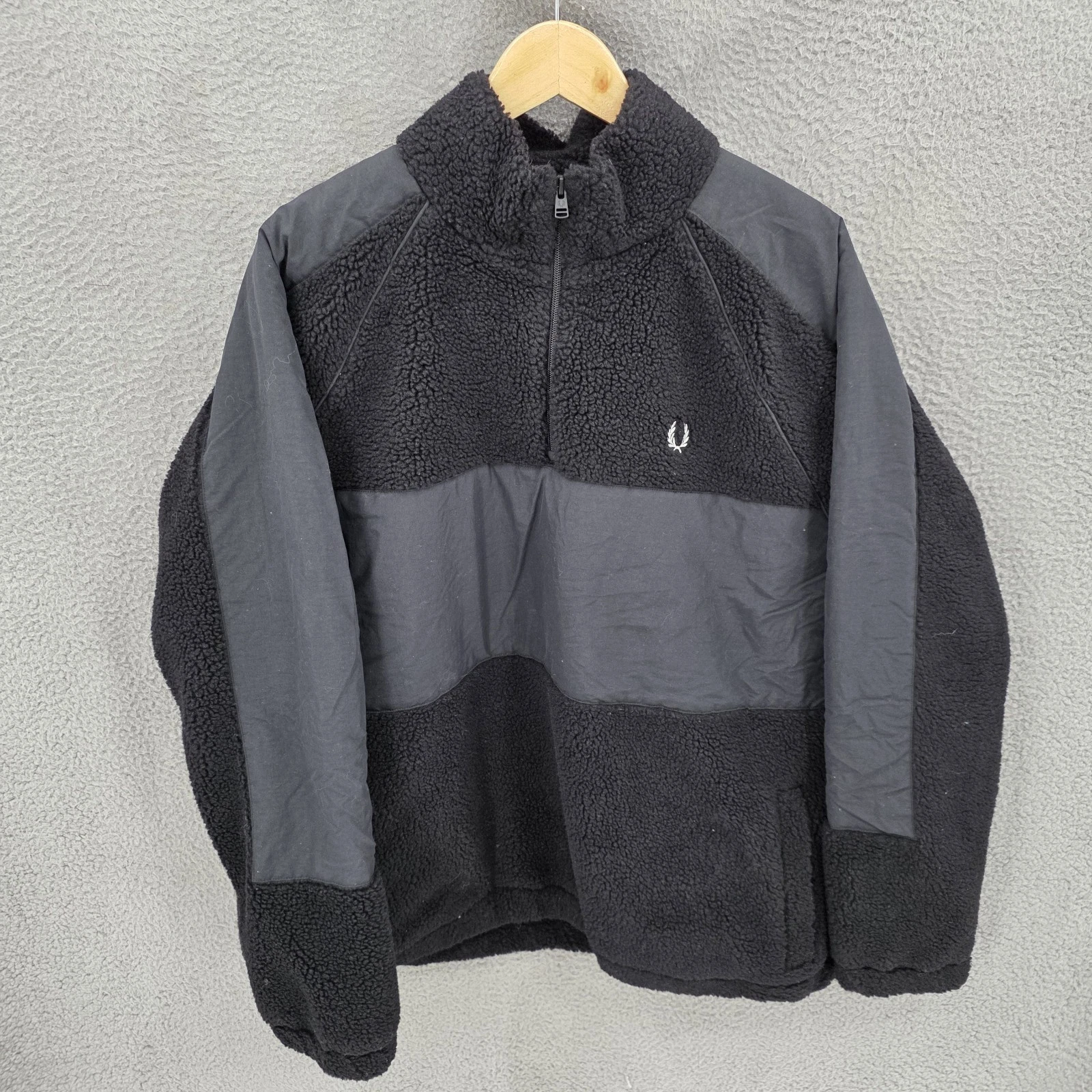 Fred Perry Jacket Mens XL Black Fleece Half Zip Windbreaker image 1