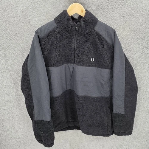 Fred Perry Jacket Mens XL Black Fleece Half Zip Windbreaker - product listing photo