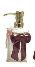 NEW MERRY CHRISTMAS WHITE 3D RED BOW PORCELAIN SHINY GOLD SOAP DISPENSER