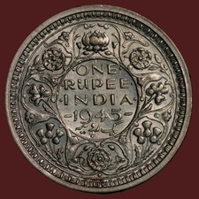 🇮🇳 Uncirculated 1945 British India King George VI One Rupee Silver Coin