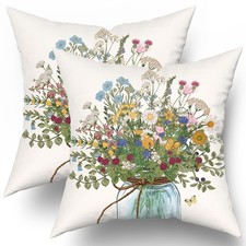 Watercolor Wildflower Throw Pillow Cover 18x18inch 2 Packs Spring Nature Bota...