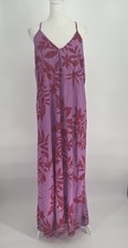 Old Navy Womens LG Maxi Dress Beach Palm Leaf Tropical Print Purple Adjustable