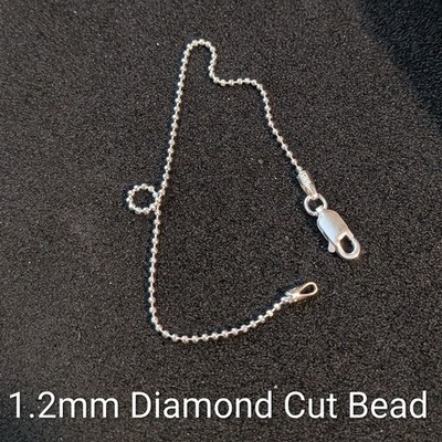 Diamond Cut Bead Chain Bracelet- 7 inch* (1.2mm*) - Sterling Silver - Made Italy