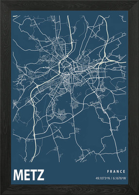 Metz Bauplan Straßenkarte gerahmtes Wandbild Poster Leinwanddruck Bild