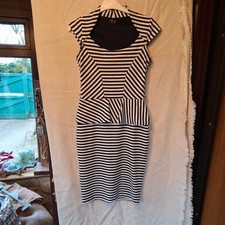River Island Dress Monochrome Stripe Midi Dress wiggle pencil Size UK 10