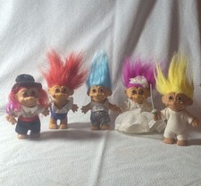 Set Of 5 Vintage Russ Trolls: Magician, Bride In Gown, Troll Gym, Fencing Team