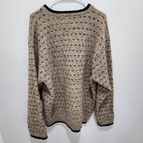 Woolrich Pullover Sweater Men's Size L Tan Navy Wool Long Sleeve V Neck Vintage - Picture 2 of 7