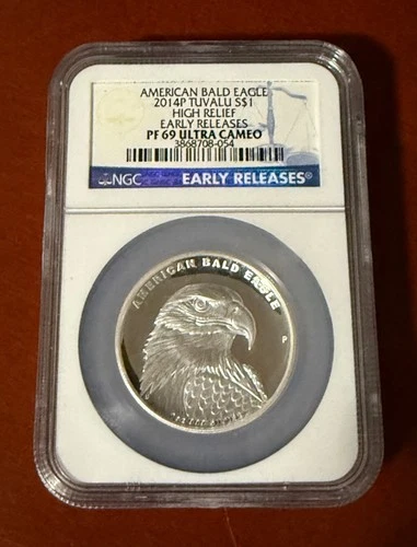 2014 Tuvalu Bald Eagle 1 oz .999 Silver High Relief NGC PF69 Early Release!