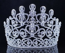 Sensational Clear Austrian Crystal Rhinestone Large Tiara Crown With Hair Com...