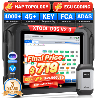 2026 XTOOL D9S V2.0 Diagnostic Tool Coding Bi-directional OBD2 Scanner 45+ Reset