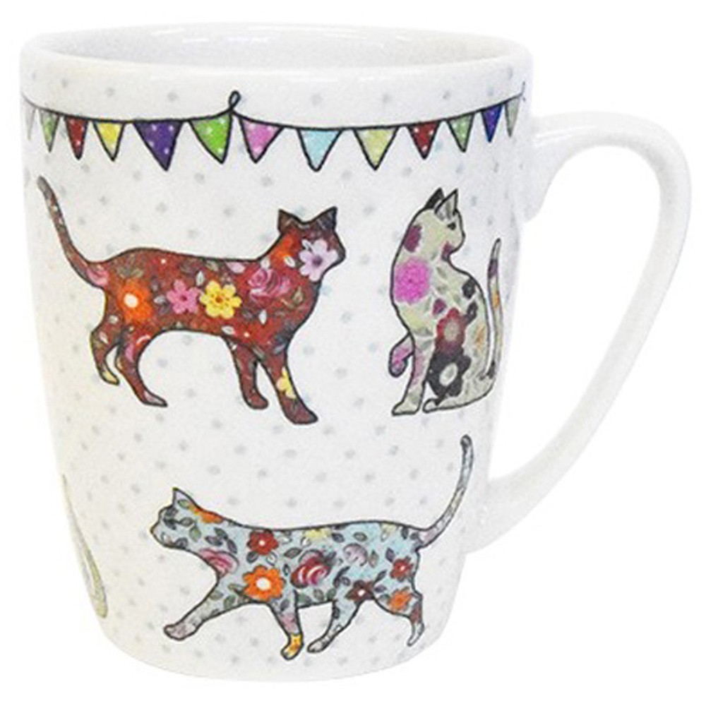 Queens Caravan Trail Festival Cats Fine China Oak Mug 400ml Dishwasher Safe